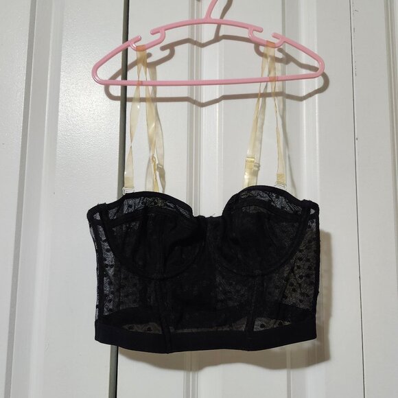 Black Mesh Swiss Dot Bustier Top - Picture 1 of 7